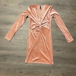 Blush pink velvet mini dress (small)